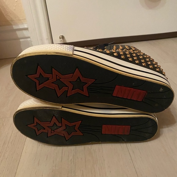 Women Black Leather Platform Studs Sneakers Size 6 - Picture 4 of 5